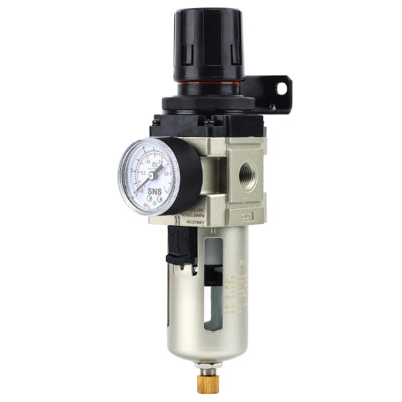 SNS 1/4''NPT Compressed Air Compressor Pressure Filter Regulator Piggyback Combo - Poly Bowl with Metal Guard, Semi-auto Drain, Bracket, with Gauge AW3000-N02A - Image 1